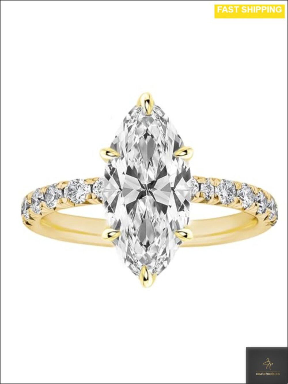 Marquise Cut Solitaire Promise Ring 925 Sterling Silver 18K Gold Plated